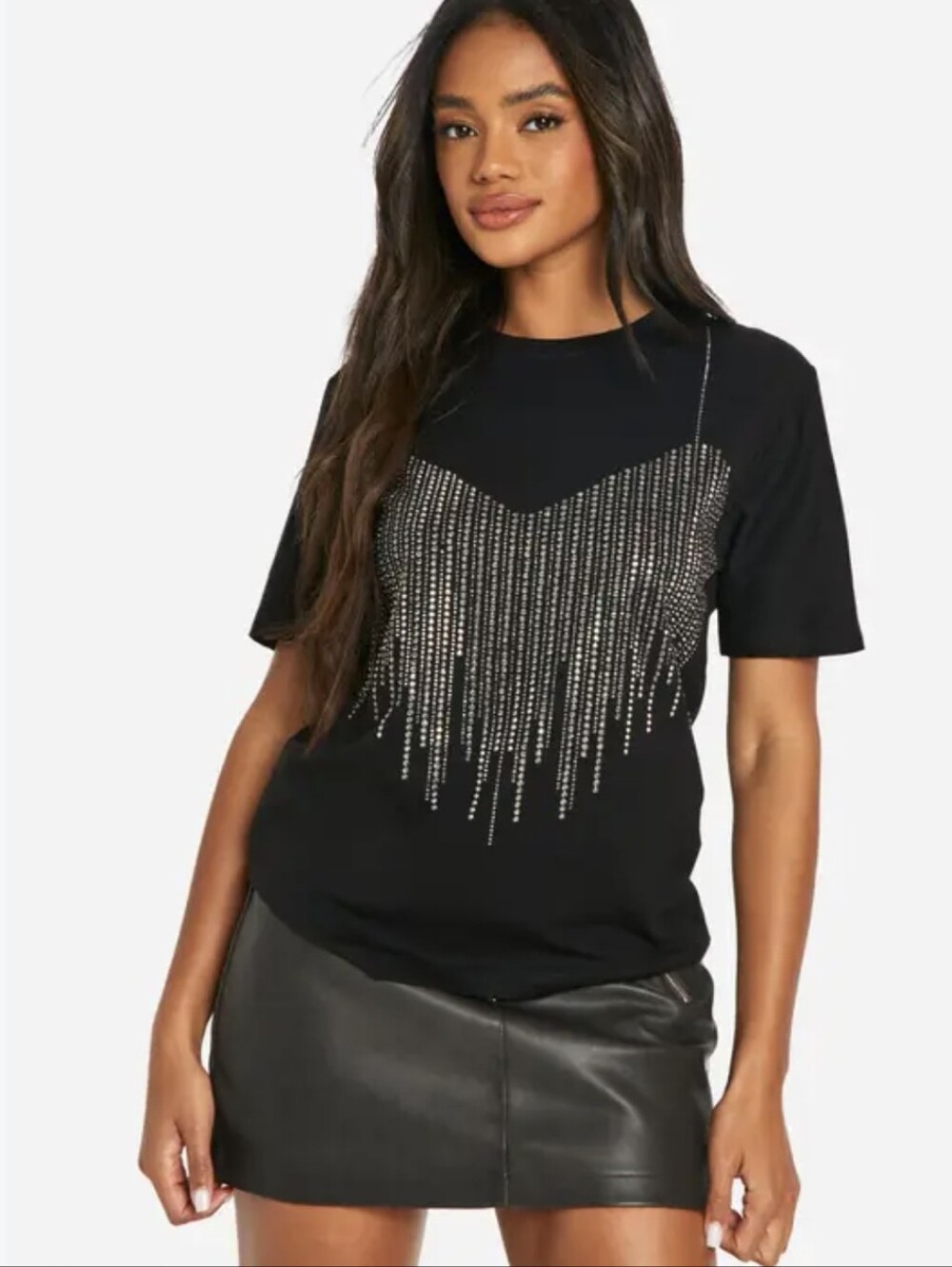 Shein Black Tee Shirt With Rhinestone Bra Detail Womens Size S